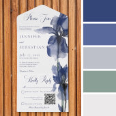 Moderner Blue Iris Blume QR All In One Einladung