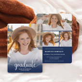 Moderner Blue minimaler 4-Foto-Script-Abschluss Einladung