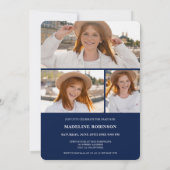 Moderner Blue minimaler 4-Foto-Script-Abschluss Einladung (Rückseite)