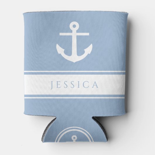 Moderner Blue Nautical Anchor Individuelle Name Dosenkühler (Vorderseite)