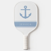 Moderner Blue Nautical Anchor Individuelle Name Pickleball Schläger (Vorderseite)