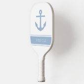 Moderner Blue Nautical Anchor Individuelle Name Pickleball Schläger (Links)