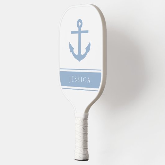 Moderner Blue Nautical Anchor Individuelle Name Pickleball Schläger (Links)
