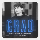 Moderner Blue Neon Abschluss Quadratischer Aufkleber (Vorderseite)