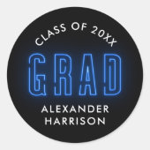 Moderner Blue Neon Abschluss Runder Aufkleber (Vorderseite)