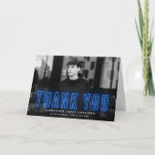 Moderner Blue Neon Foto Abschluss Dankeskarte (Vorderseite)