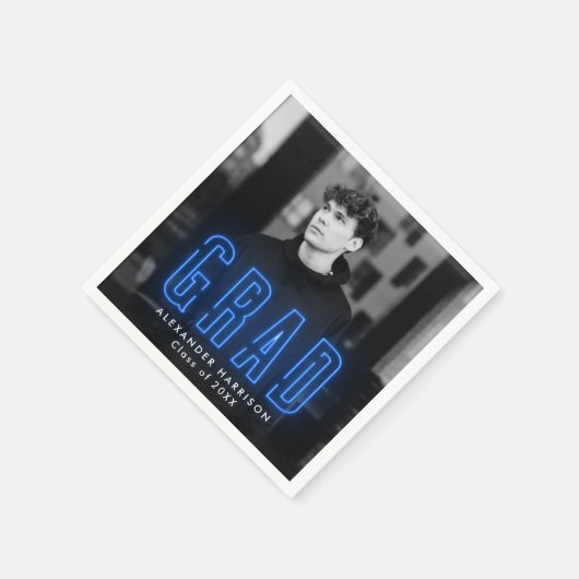 Moderner Blue Neon Foto Abschluss Serviette (Ecke)