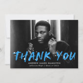 Moderner Blue Paint Spritzer Foto Abschluss Dankeskarte (Vorderseite)