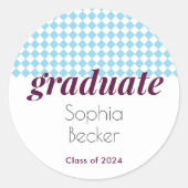 Moderner Blue Pattern Abschluss Runder Aufkleber (Vorderseite)