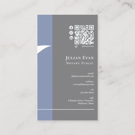 Moderner Blue Pen nib Logo Notar Public Qr Code Visitenkarte (Rückseite)