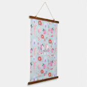 Moderner Blue Pink Garden Blumen Wandteppich Mit Holzrahmen (Gewinkelt)