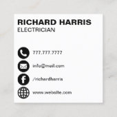 Moderner Blue Power Stecker Elektriker Quadratische Visitenkarte (Rückseite)