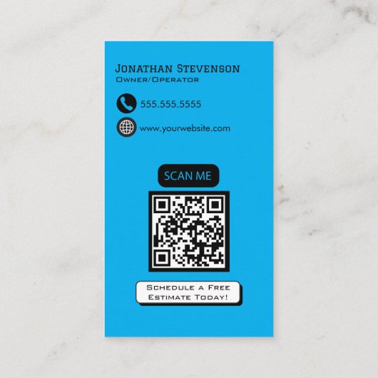 Moderner Blue QR Code Anpassbare Druckwäsche Visitenkarte (Rückseite)