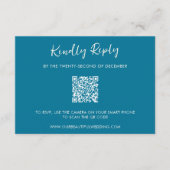 Moderner Blue QR Code Einfache Hochzeit RSVP Karte (Vorderseite)