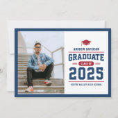 Moderner Blue Red Foto Abschluss Ankündigung (Vorderseite)