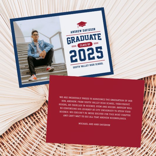 Moderner Blue Red Foto Abschluss Ankündigung