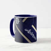 Moderner Blue Royal Caribbean Cruise Weißer Text Tasse (Vorderseite Links)