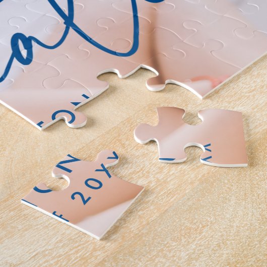 Moderner Blue Script Foto Abschluss Puzzle (Seite)