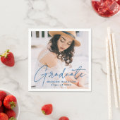 Moderner Blue Script Foto Abschluss Serviette (Beispiel)