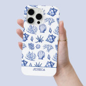 Moderner Blue Seashell Individuelle Name Coastal B Case-Mate iPhone Hülle