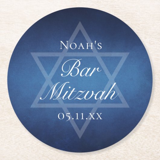 Moderner Blue Star von David Formal Bar Mitzvah Pa Runder Pappuntersetzer (Vorderseite)