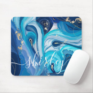 Moderner Blue Swirl Agate Iridescent Individuelle  Mousepad