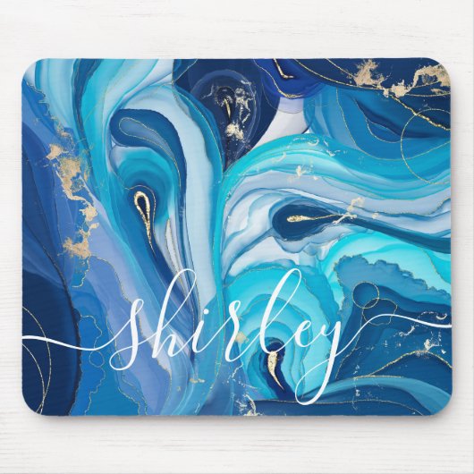 Moderner Blue Swirl Agate Iridescent Individuelle Mousepad (Vorne)
