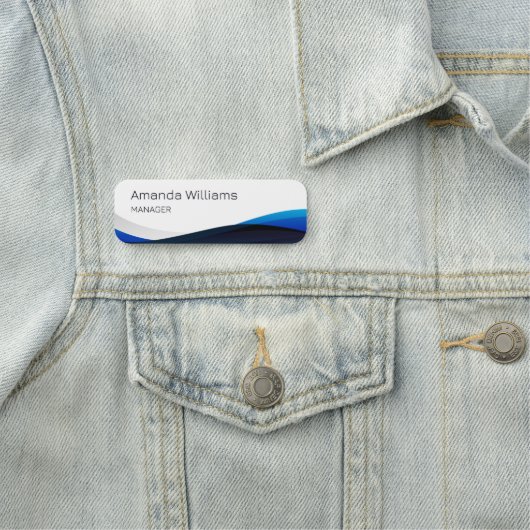 Moderner Blue Swirl Mitarbeiter Namensschild (Beispiel)