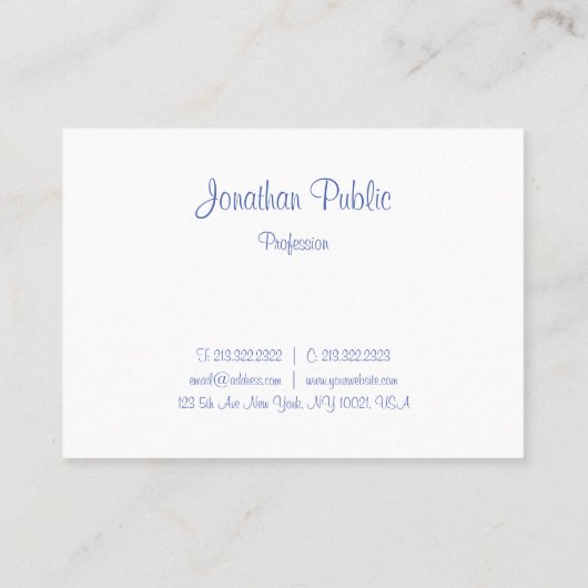 Moderner Blue Template Handgeschriebener Skriptnam Visitenkarte (Rückseite)