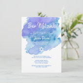 Moderner Blue Watercolor Star von David BAR MITZVA Einladung (Stehend Vorderseite)