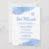 Moderner Blue Watercolor Star von David BAT MITZVA Einladung (Vorderseite)