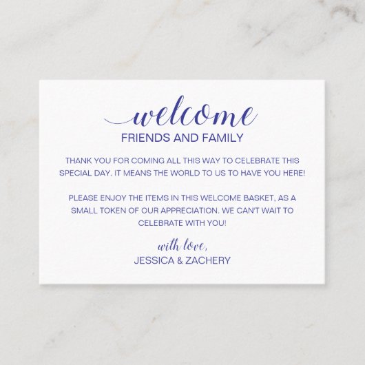 Moderner Blue Wedding Begrüßungskorb Platzkarte (Vorderseite)