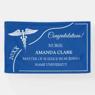 Moderner Blue & White Caduceus Nurse Abschluss Banner