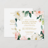 Moderner Blues | Alle in einem Gold Botanische Hoc Einladung (Vorne/Hinten)