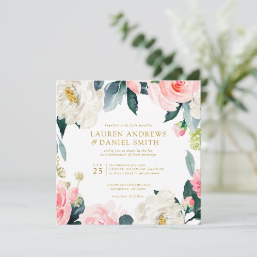 Moderner Blues | Alle in einem Gold CUSTOM 1 Einladung (Stehend Vorderseite)