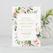 Moderner Blues | Alle in einem Gold Floral Wedding Einladung (Stehend Vorderseite)