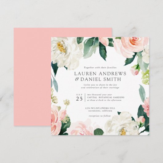 Moderner Blues | Chic Botanical Garland Hochzeit Einladung (Vorne/Hinten)