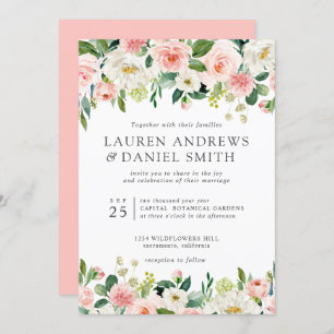 Moderner Blues   Chic Botanical Garland Hochzeit Einladung