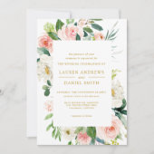Moderner Blues | Chic Botanical Gold Floral Weddin Einladung (Vorderseite)