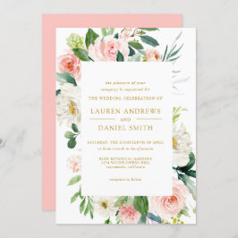 Moderner Blues | Chic Botanical Gold Floral Weddin Einladung