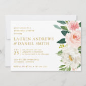 Moderner Blues | Chic Floral Gold Probe Dinner Einladung (Vorderseite)