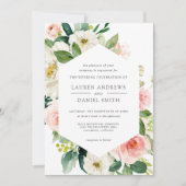 Moderner Blues | Chic Geometric Gold Floral Weddin Einladung (Vorderseite)
