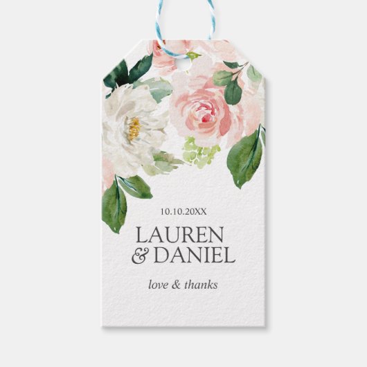 Moderner Blues | Rosa Liebe danke Ihnen Hochzeit Geschenkanhänger (Vorderseite)