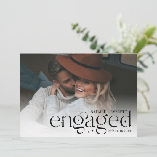 Moderner Blüh | VERLOBUNG FOTO Ankündigung (Stehend Vorderseite)