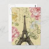 Moderner, blühender Pariser Eiffelturm Vintag Postkarte (Vorne/Hinten)