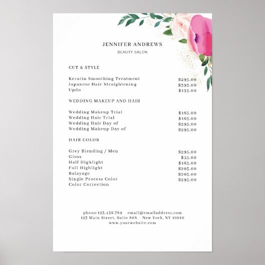 Moderner Blumen Preisliste Poster (Vorne)