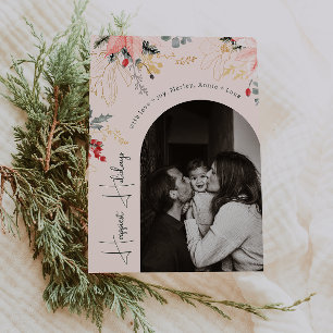 Moderner Blumenbogen Grün schönste Ferien Foto Feiertagskarte