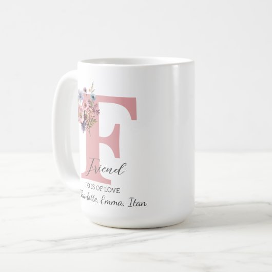 Moderner Blumenbrief F - Personalisiert mit Name Kaffeetasse (Vorderseite Links)