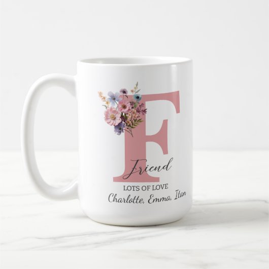 Moderner Blumenbrief F - Personalisiert mit Name Kaffeetasse (Links)