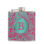 Moderner BlumenDamast Mit Monogramm Flachmann (Vorderseite)